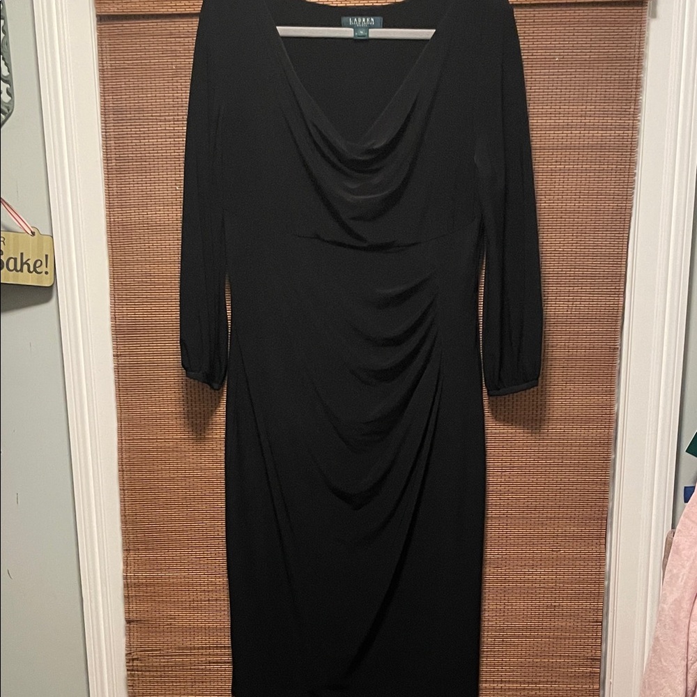 Lauren by Ralph Lauren Elegant Black Draped Long Sleeve Dress